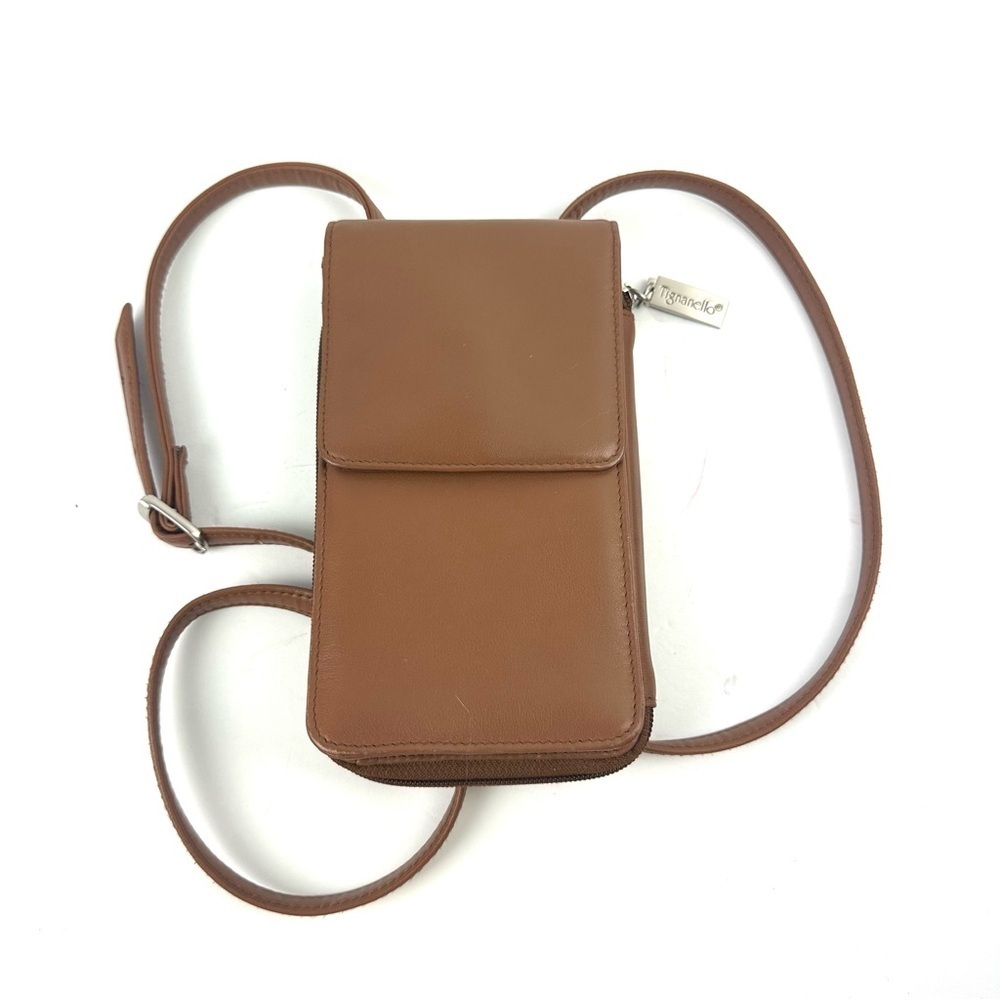 Tignanello Crossbody Wallet Brown‎ Tan Organizer Travel Handbag Purse NEW